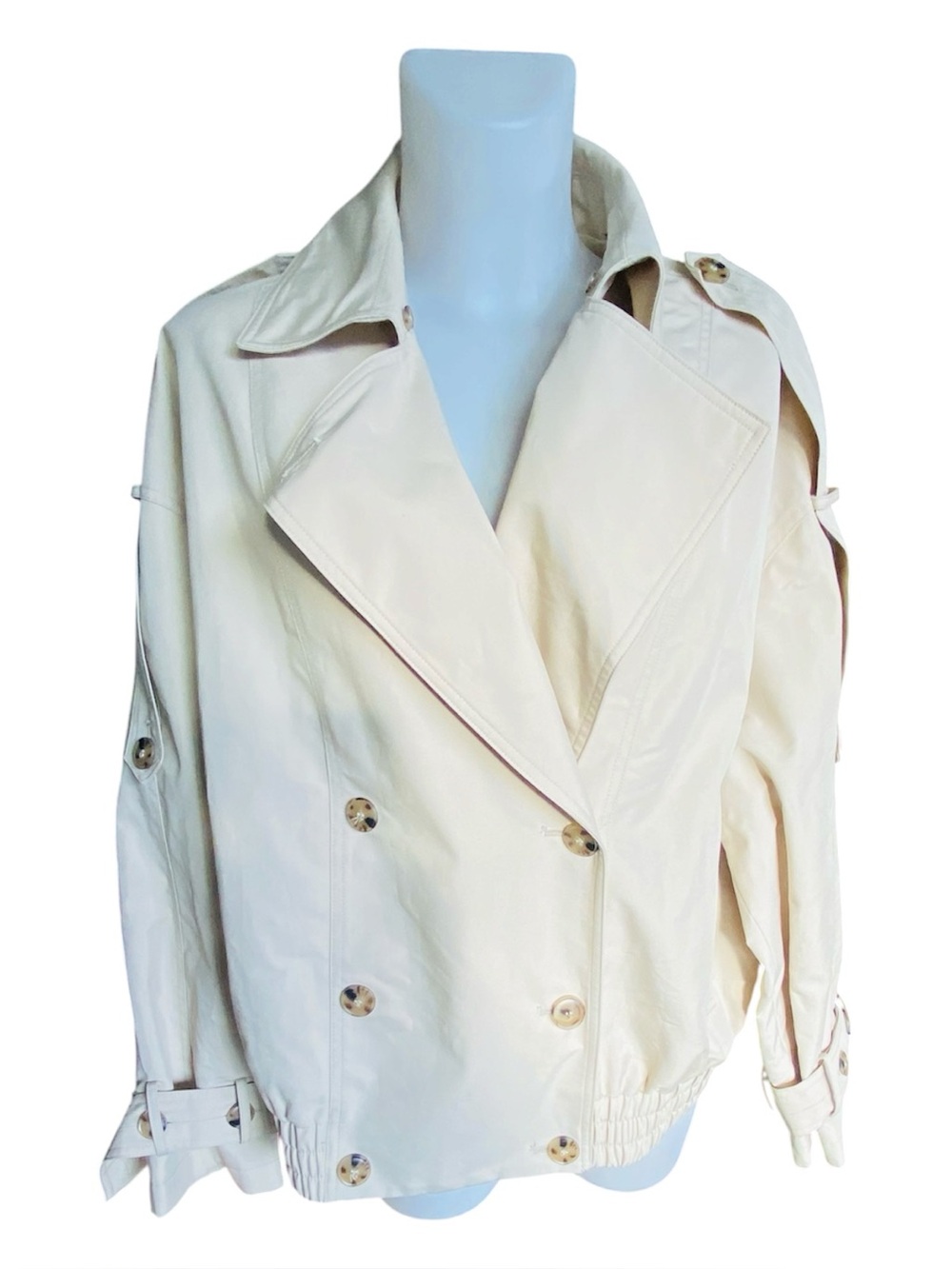 Zara Cropped Trench Coat Elastic Hem in Mid Ecru Large